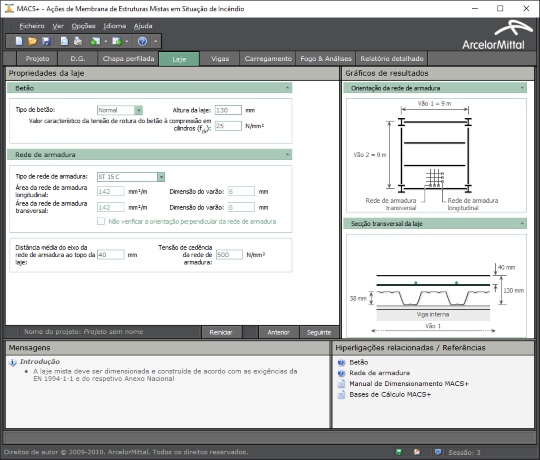 MACS+ 3.0.1: Dimensionamento ao fogo de lajes mistas aço-betão