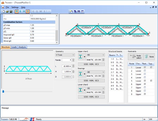 Trusses+ 1.0.3.16: Projeto de estruturas treliçadas de Engenharia Civil