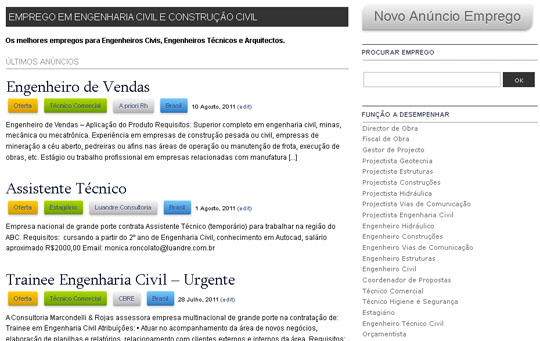 Actualização da Secção de Emprego em Engenharia Civil